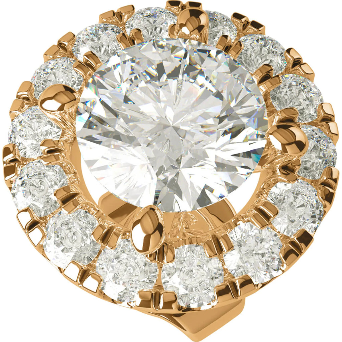 Produktbild på diamantörhängen i halo, mittstenen 0.30ct som omges av 14x0.01 labgrown i rödguld