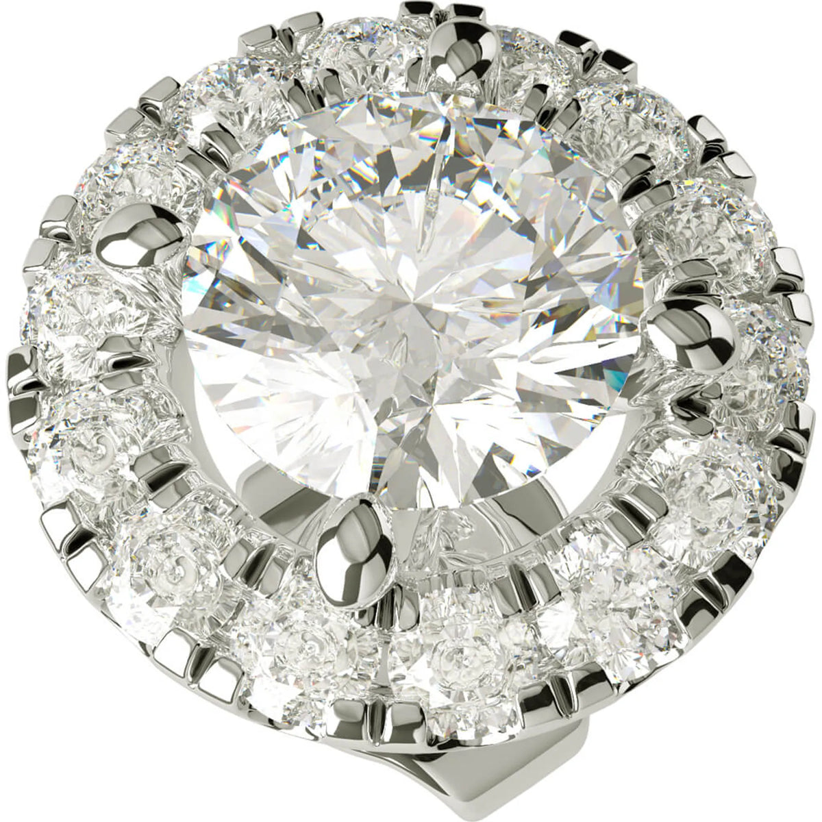 Produktbild på diamantörhängen i halo, mittstenen 0.30ct som omges av 14x0.01 lab grown diamanter i platina