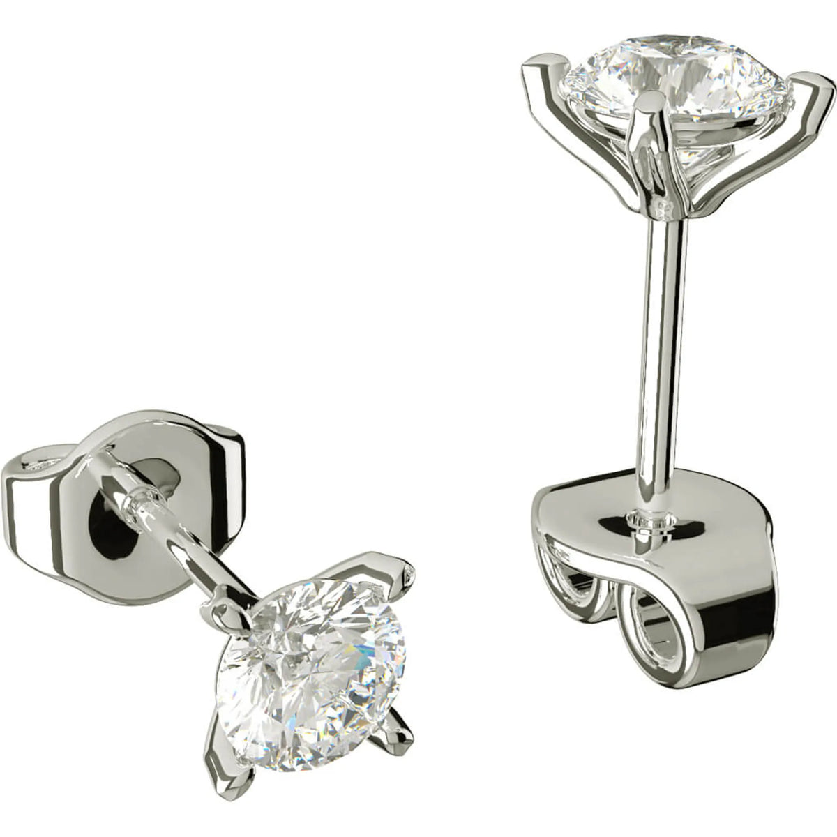 Diamantörhängen i vitguld 18k med lab grown diamanter, 2 x 0,30 ct, visade i profil med synliga stift och snurrebuss.
