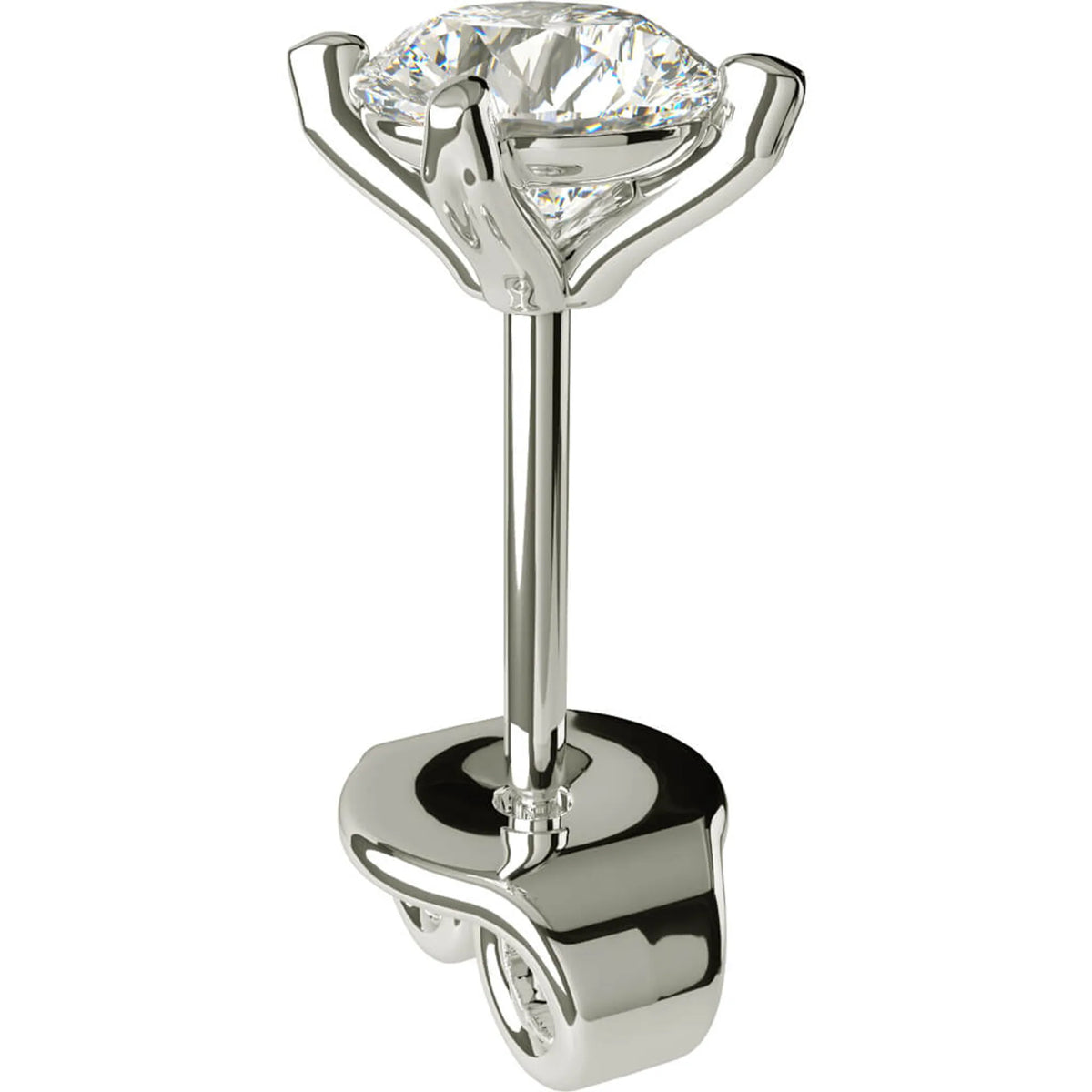 Produktbild på diamantörhänge från sidan, infattad med en 0.30 ct labgrown diamant i en fyrklo i vitguld
