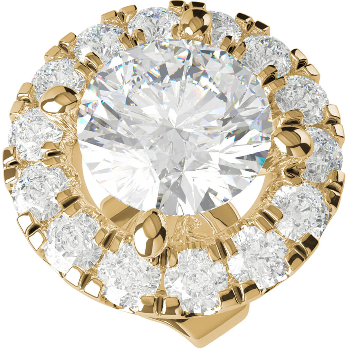 Produktbild på diamantörhängen i halo, mittstenen 0.30ct som omges av 14x0.01 labgrown i gulguld